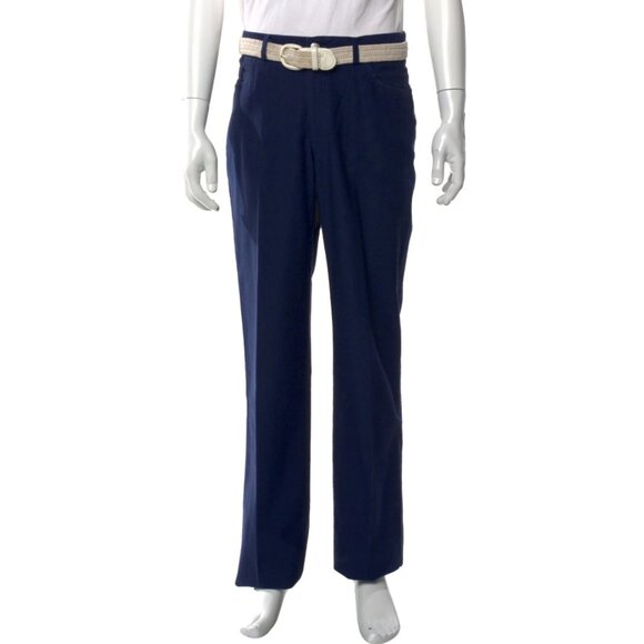 Brioni Blue Chino Dress Pants with Woven Belt, Actual Size 31x32 - Picture 11 of 16